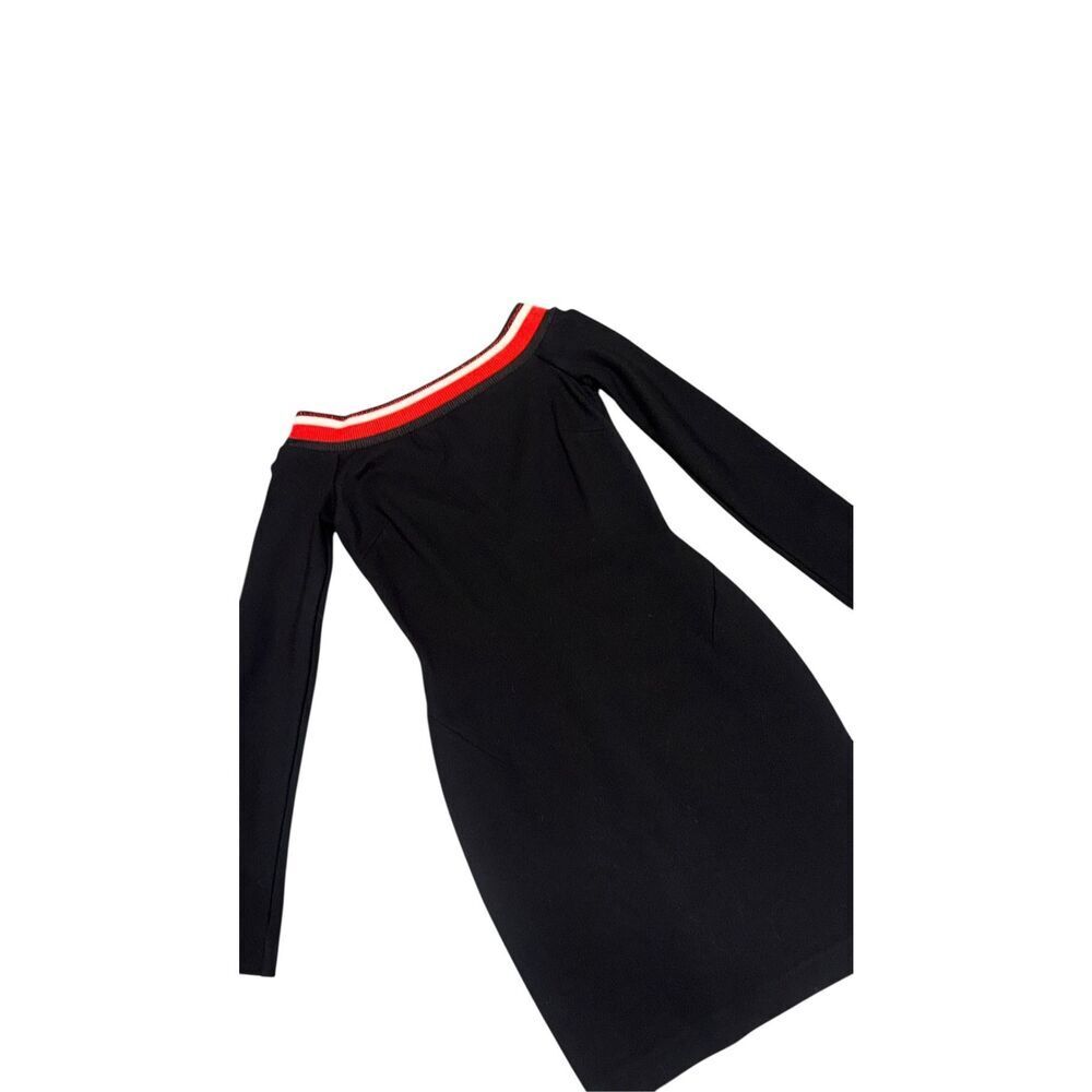 🔥NWOT MUGLER PARIS Black Off Shoulder Body Con Mini Dress Striped Trim Zipper S - Picture 3 of 8